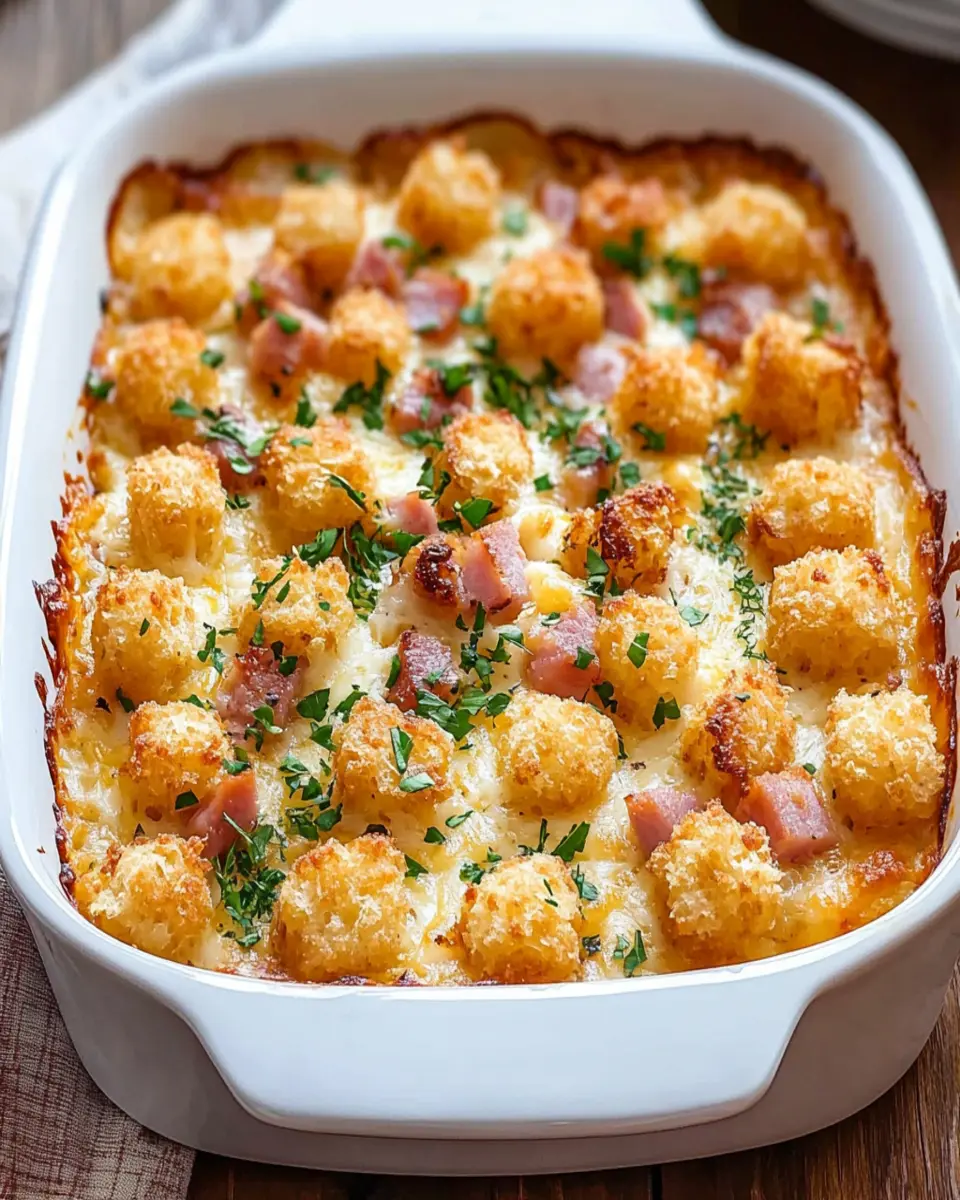 Ham and Cheese Breakfast Casserole with Tater Tots First Image First Image