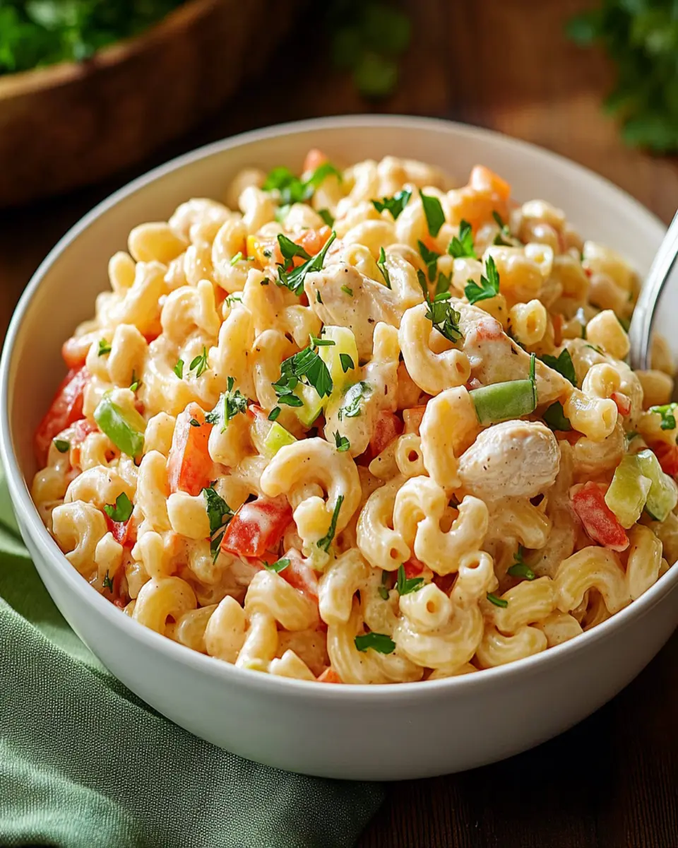 The Best Creamy Macaroni Pasta Salad with Chicken First Image First Image