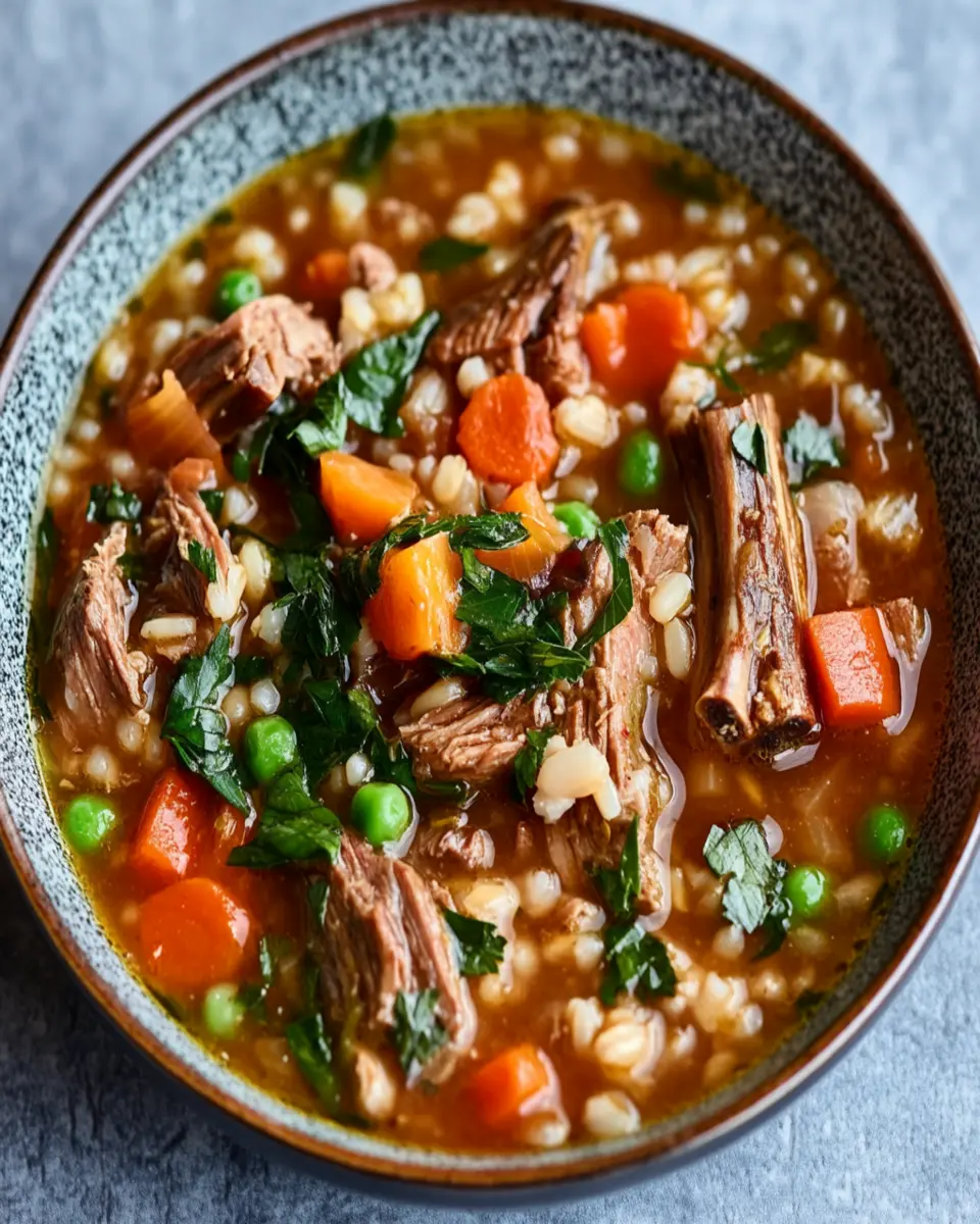 Lamb shank and barley soup First Image First Image