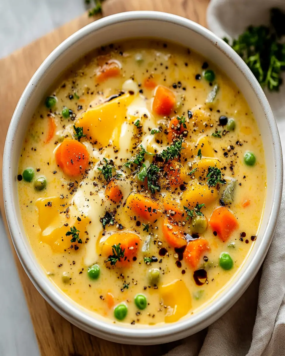 Creamy Vegetable Soup with Cheddar and Balsamic Vinegar First Image First Image