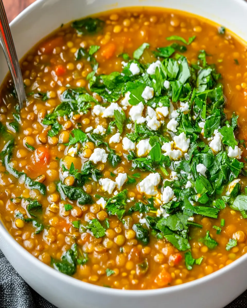 Lentil Soup With Spinach and Feta Cheese First Image First Image