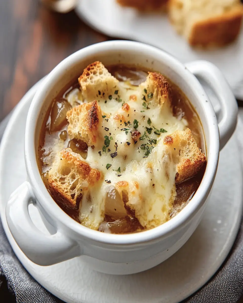 French Onion Soup With Croutons and Cheese First Image First Image