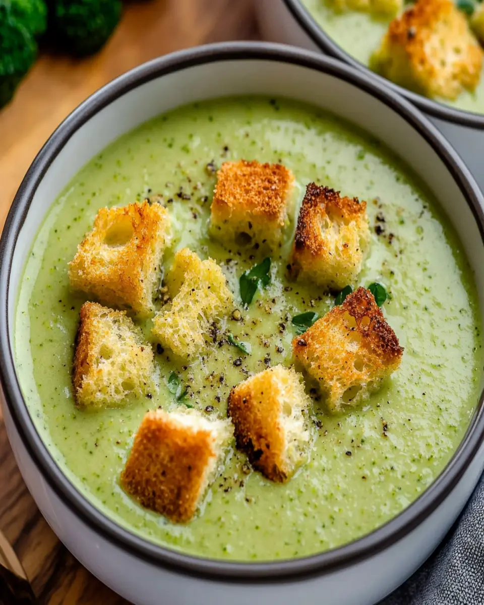 Creamy Broccoli Soup With Garlic Croutons First Image First Image