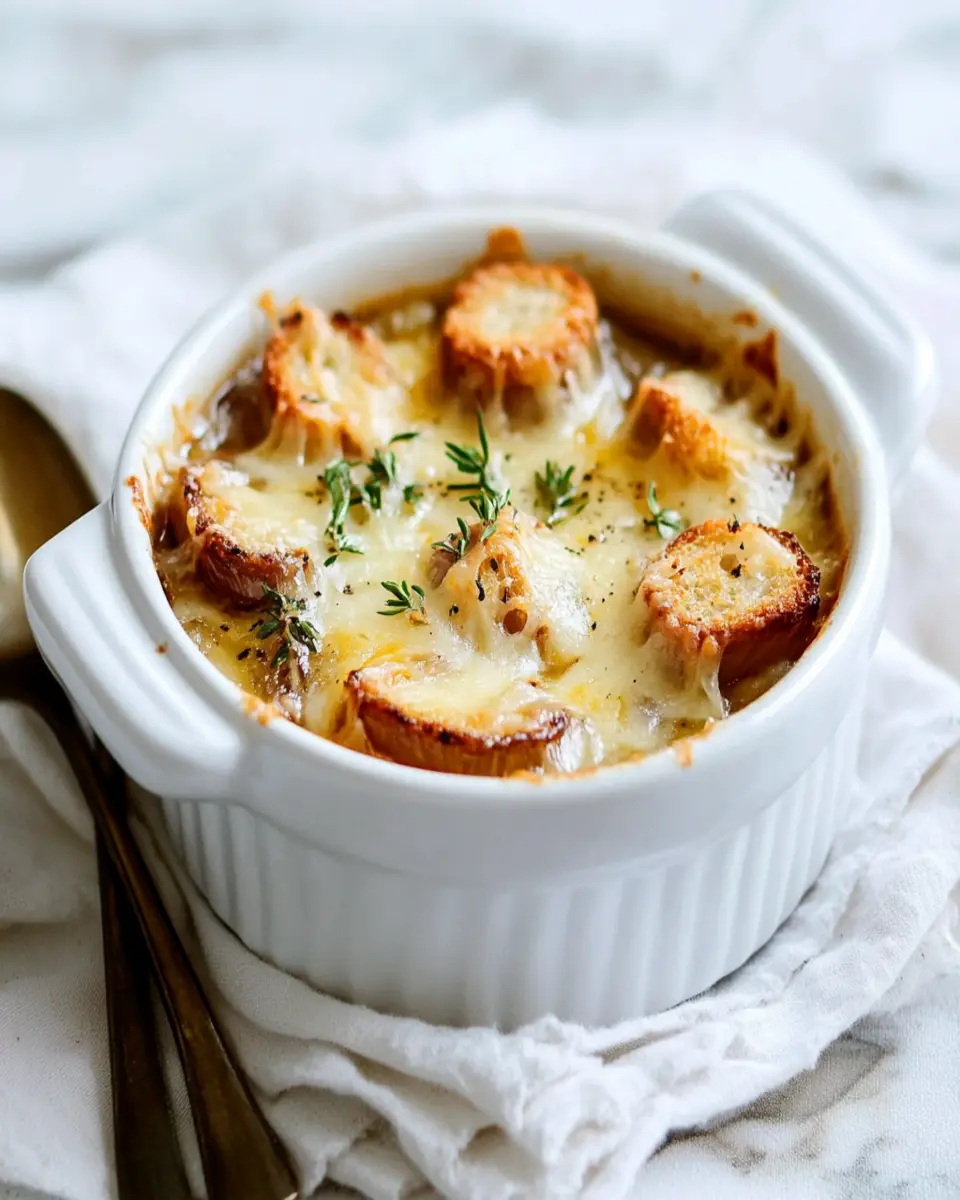 French Onion Soup With Croutons and Cheese First Image First Image
