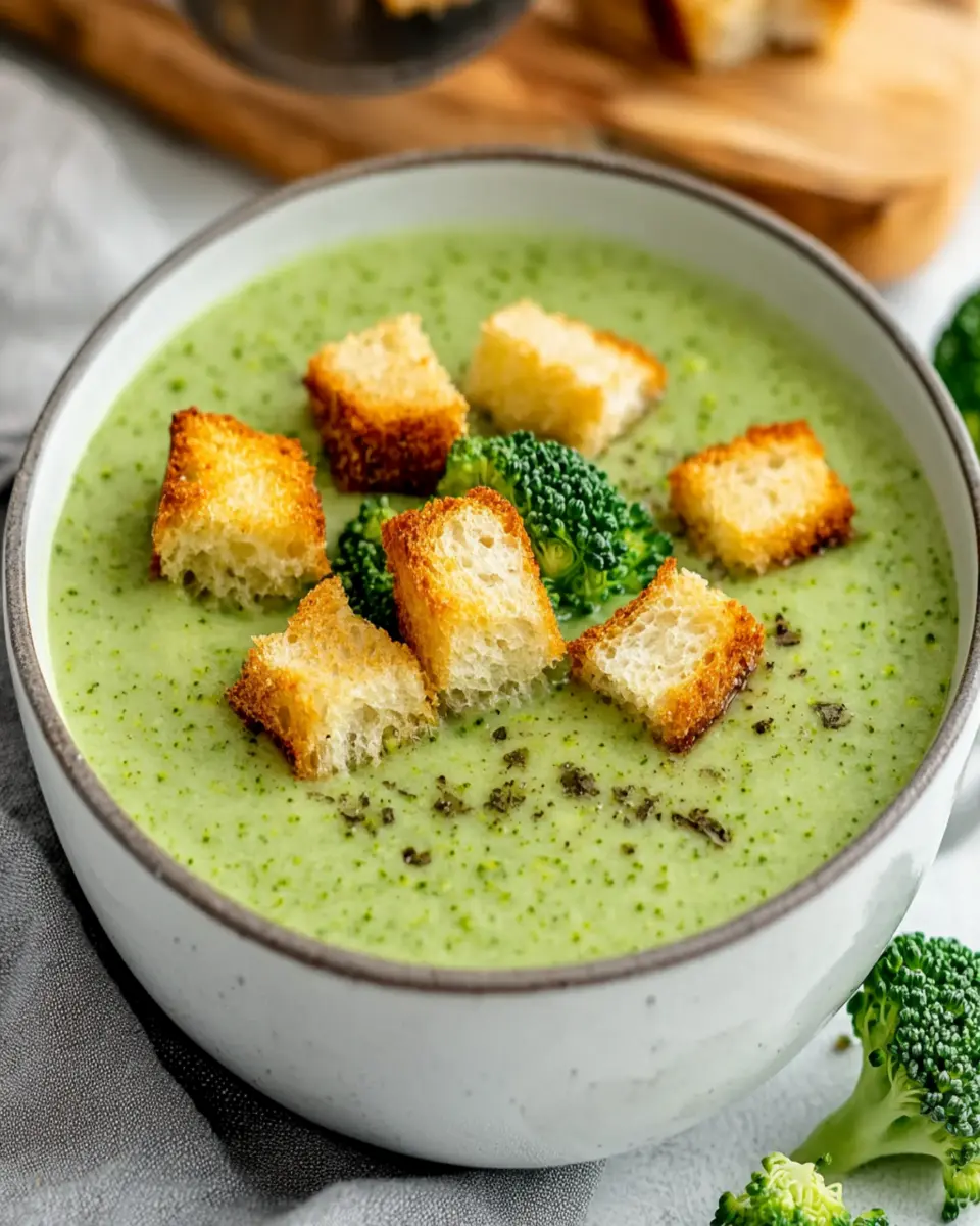 Creamy Broccoli Soup With Garlic Croutons First Image First Image