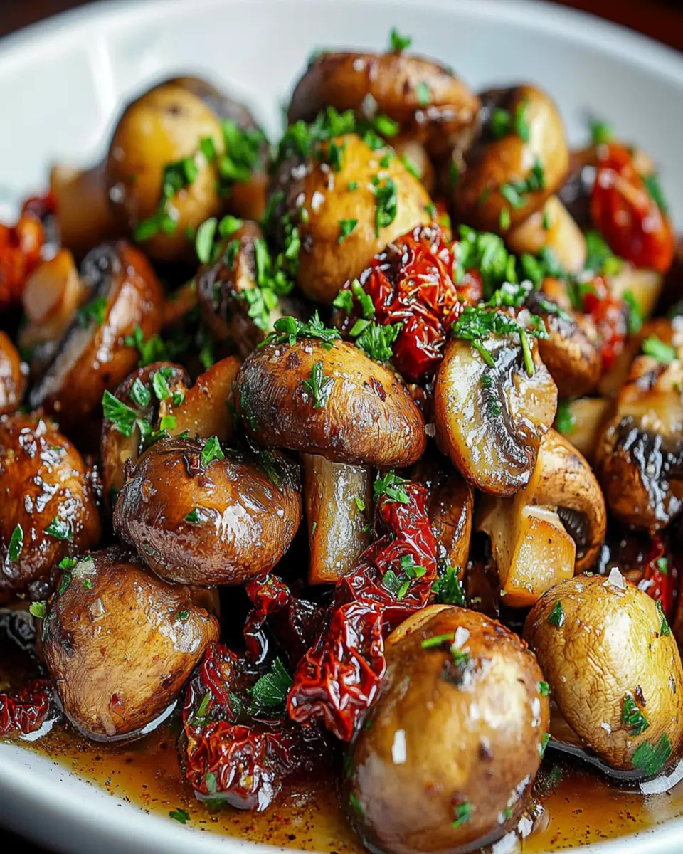 Garlic Mushrooms with Sun-Dried Tomatoes First Image First Image