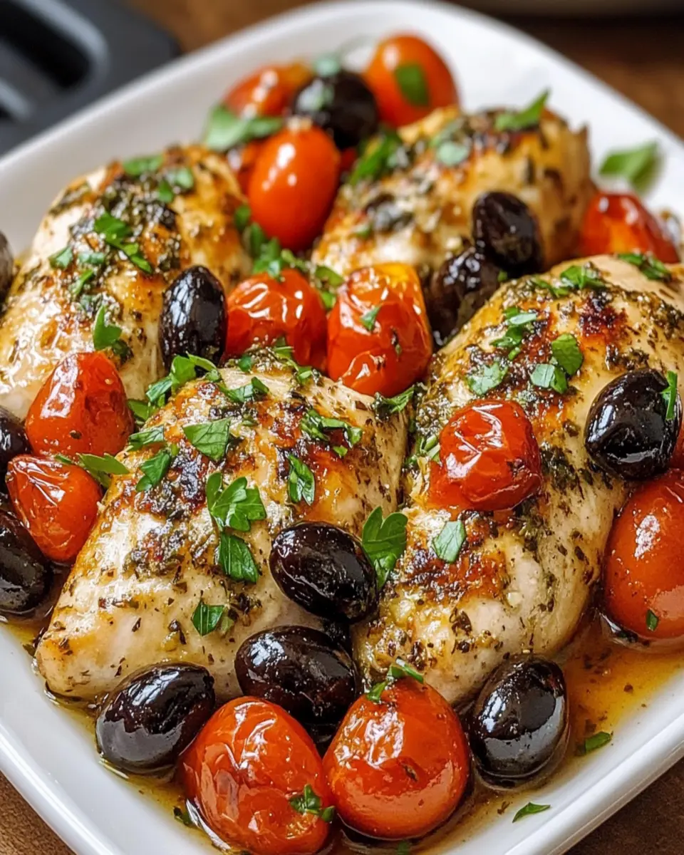 baked mediterranean chicken with tomatoes and olives First Image First Image