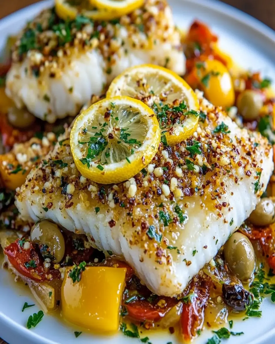 Gluten-Free Mediterranean Baked Cod With Lemon and Garlic First Image First Image