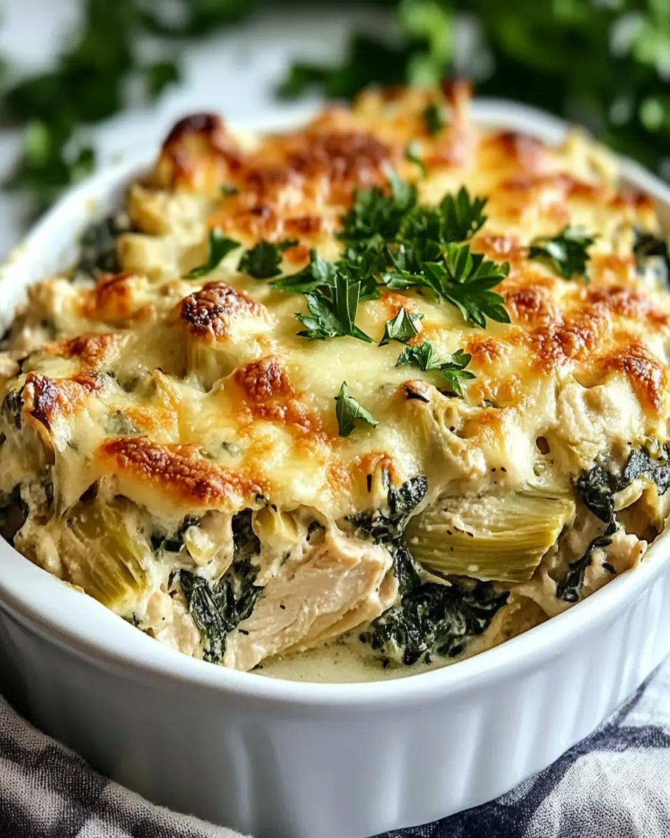 High-Protein Spinach and Artichoke Chicken Casserole First Image First Image