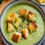 Creamy Broccoli Soup With Garlic Croutons First Image First Image